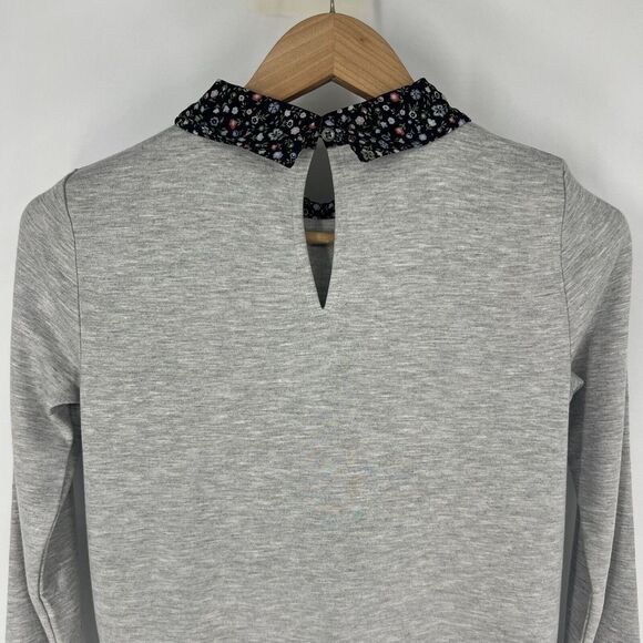 LOFT Long Sleeve Top Floral‎ Collar & Ruffle Hem Womens Petite Size XXS Gray NWT - Picture 8 of 12